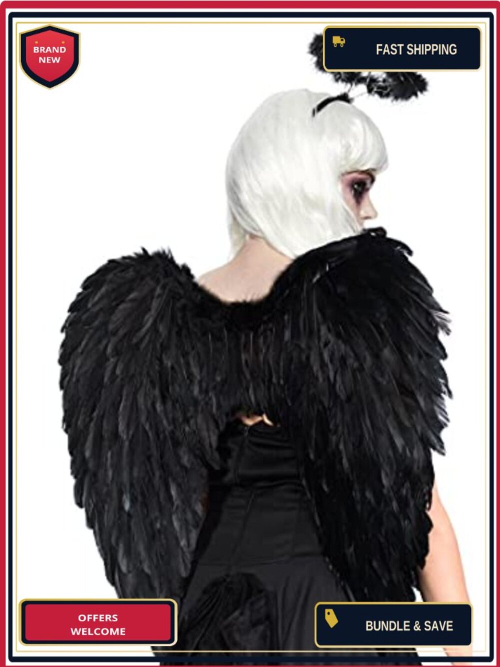 Feather Angel Wings and Halo Headband Costume Accessory Set One Size